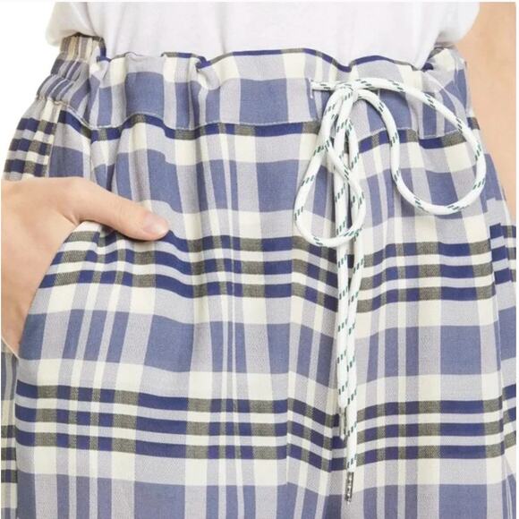 BAUM UND PFERDGARTEN Nue Plaid Crop Pants Silk Blend Blue White Women's 36/S - Picture 3 of 13